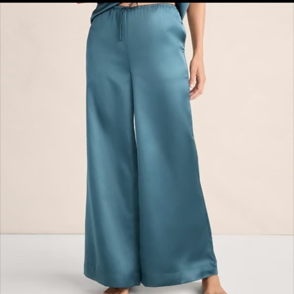 HAVEN WELL WITHIN BLUE NAVY DRAWSTRING FLOWY WIDE LEG LOUNGE PANTS NEW s